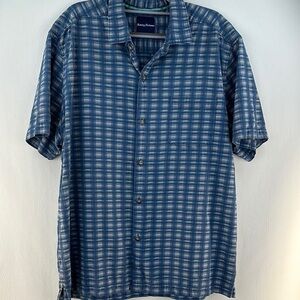 Tommy Bahama Silk/Cotton Short Sleeve Plaid Button Down Shirt